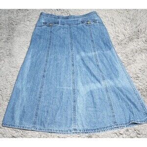 Vintage Classic Elements Womens Denim Skirt Size 18 Front Pockets Back Long Jean